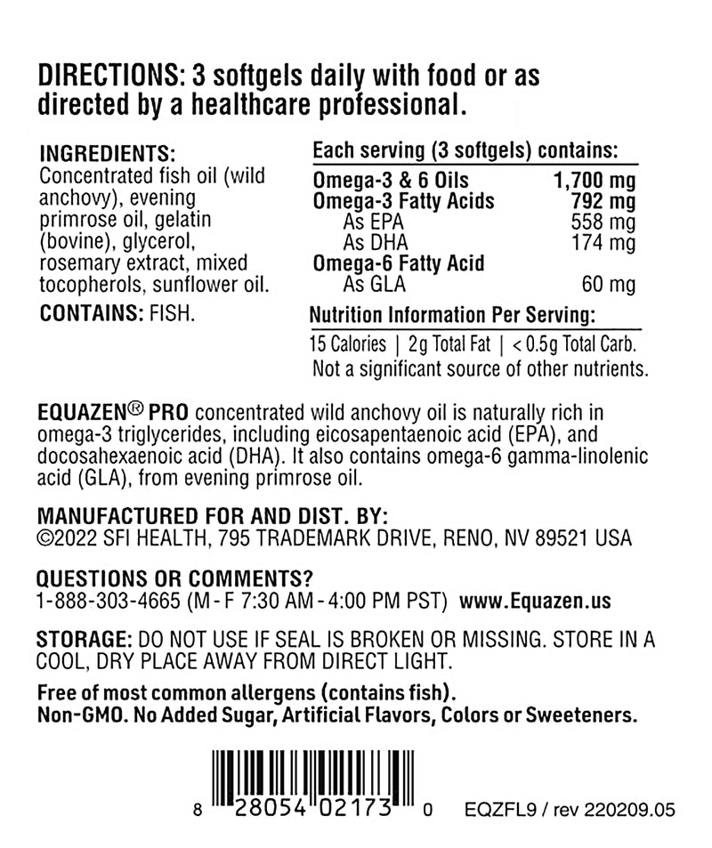 Equazen PRO Fish Oil for Kids - Clinically Tested to Improve Focus, Learning + Behavior in Children, Teens - DHA/EPA Omega-3 + Omega-6 Supplement for Brain Support* (90 Softgels / 30 Servings) 90 Count (Pack of 1)