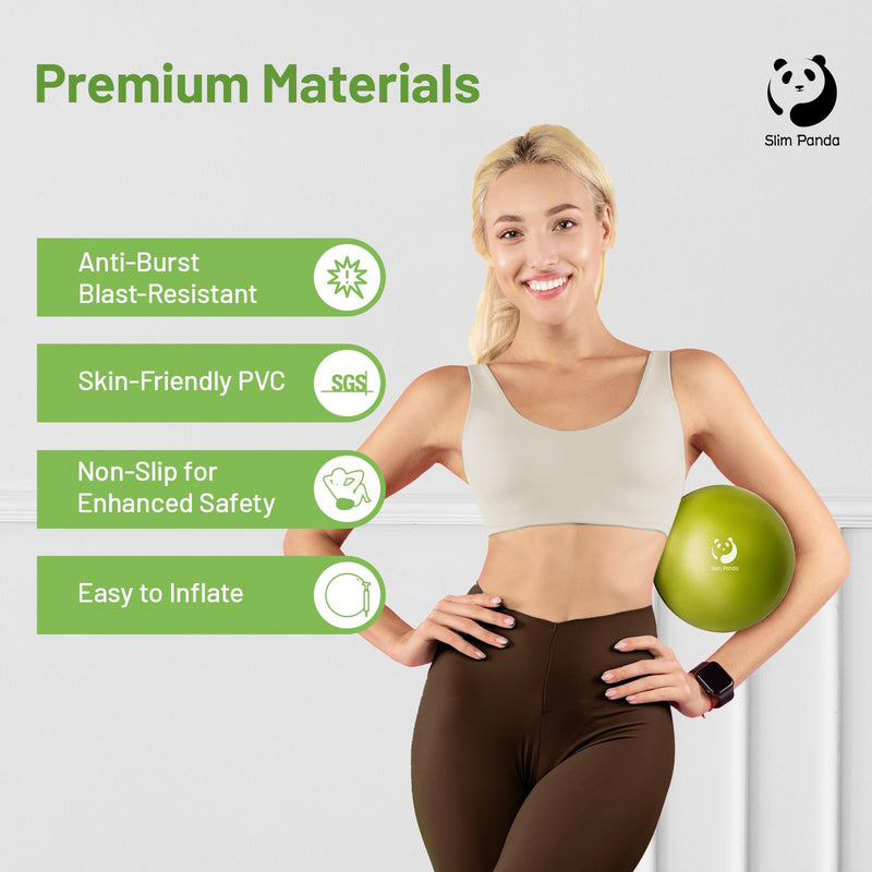 [Australia] - Slim Panda Pilates Ball with Pump, 9 Inch Small Exercise Ball, Anti Burst Mini Yoga Ball for Stability, Workout, Barre, Core Strength, Physical Therapy, Balance, Stretching Olive-Green 