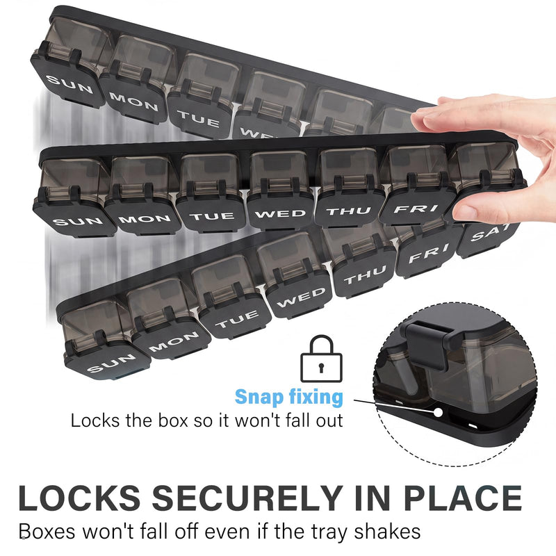 Yaklim Extra Large Weekly Pill Organizer, Detachable 1 Time a Day Pill Box | XXL 7 Detachable Compartments / Easy to Open & Fill / Waterproof Seals / For Big Vitamins & Supplements / Easy Readability Blackpurple+black