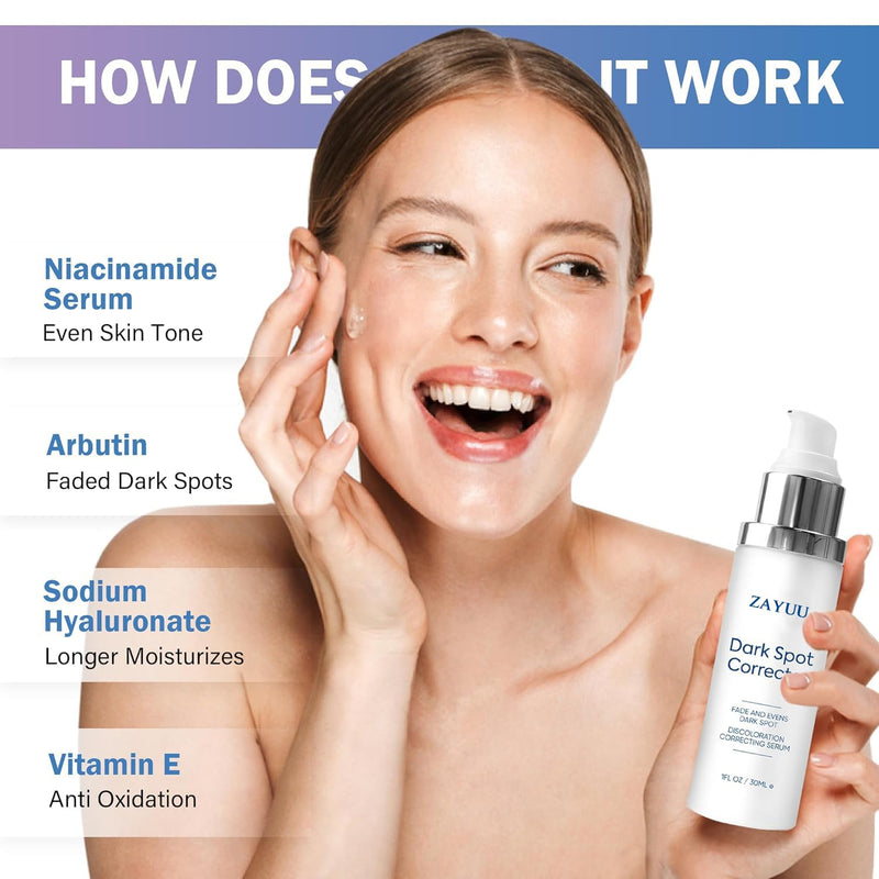 Dark Spot Corrector Serum for Face & Body: Niacinamide, Alpha-Arbutin & Vitamin C Formula for Uneven Skin Tone, Sun Spots, Age Spots, Melasma & Freckles – Brightening & Hydrating Skincare (1.0 fl oz)