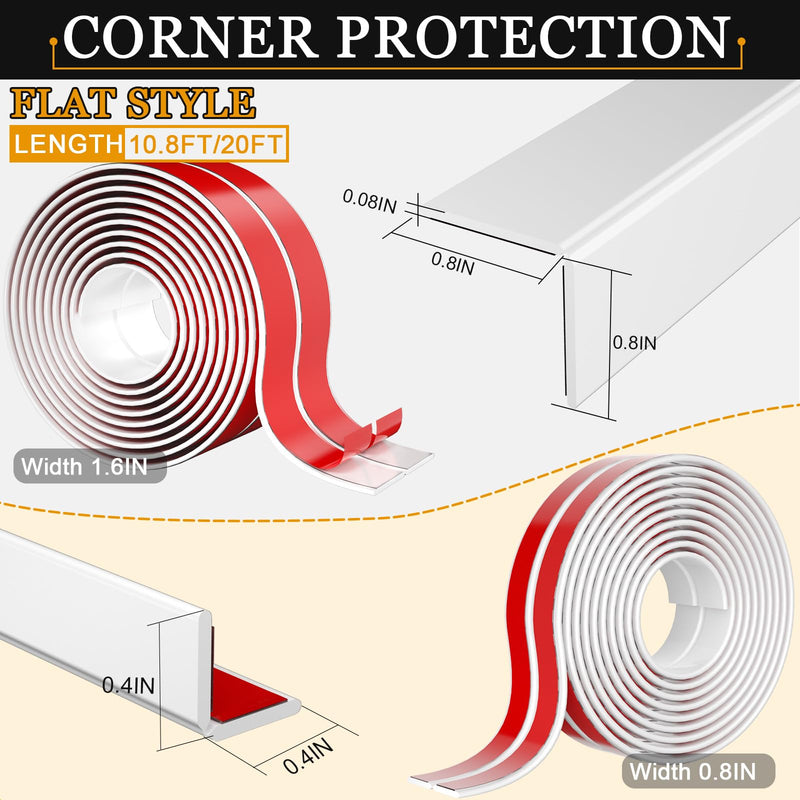 [Australia] - Wall Corner Protector Self-Adhesive Flexible ‚Äì Durable Rubber, Furniture Edge Guard, Easy to Install, White, Prevents Wall Damage, Ideal for Home or Office Use 1.6in√ó20ft Flat 