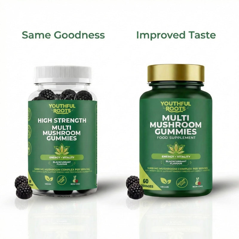 Multi Mushroom Gummies 6-in-1 with Lions Mane, Reishi, Shiitake & Vitamin B6 - Focus, Energy & Vitality - Vegan & Sugar-Free - 60 Gummies for Kids & Adults