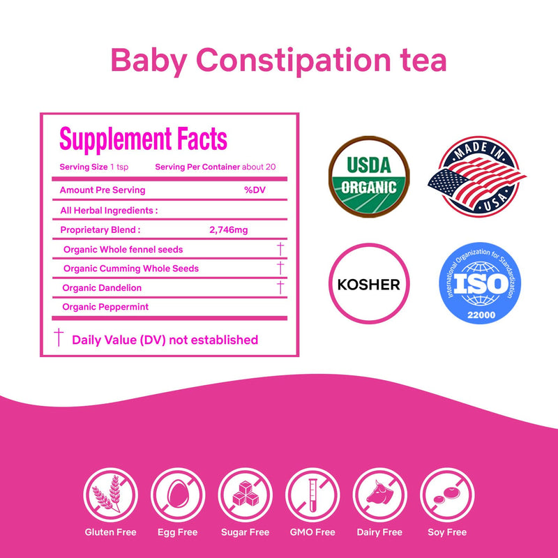 [Australia] - Secrets Of Tea Baby Constipation Relief Tea - Natural USDA Organic Caffeine Free - Tea for Baby Colic, Gas,and Acid Reflux - Up to 80 Servings -20 Count(1 Pack) 