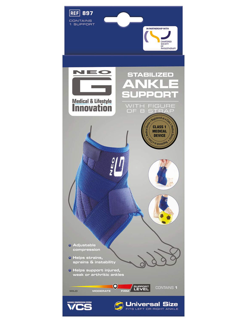 [Australia] - Neo-G Ankle Support, Stabilized Support with Figure of 8 Strap – Support for Arthritis Relief, Joint Pain, Ankle Injuries, Sprains – Adjustable Compression – Class 1 Medical Grade – Unisex – Blue 