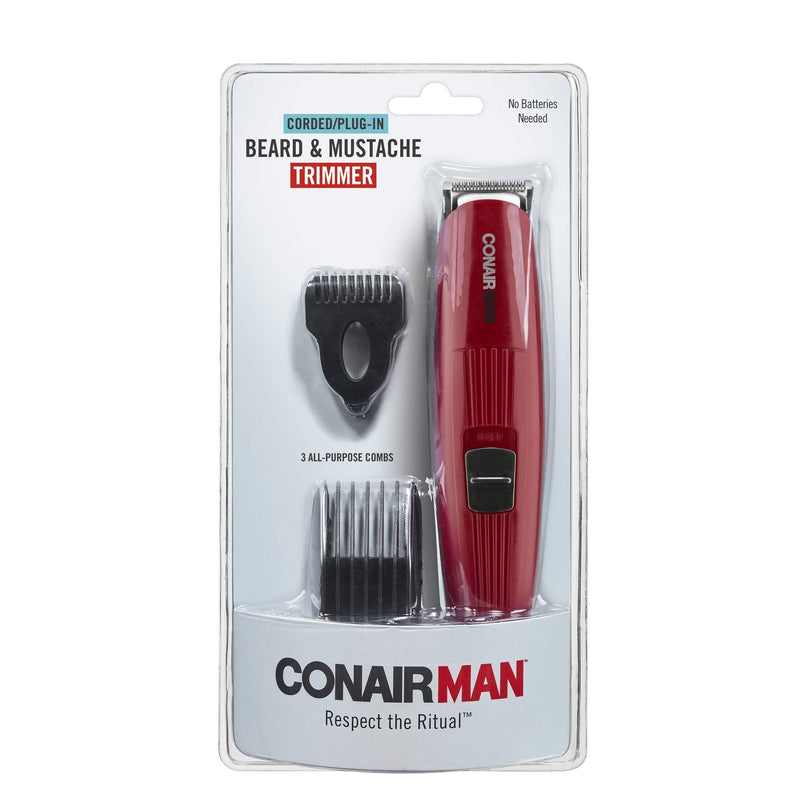 [Australia] - ConairMAN Beard Trimmer for Men Includes Nose and Ear Hair Trimmer and 5-Position Comb Attachment, 4 piece Men's Grooming Kit, Corded 4 Piece Set 