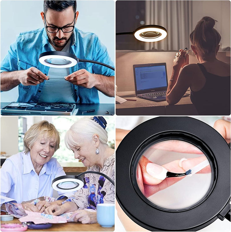 [Australia] - Nazano 8X Magnifying Glass with Light and Stand, 3 Adjustable Color Modes/10 Brightness Levels, Magnifying Lamp with Metal Clamp 