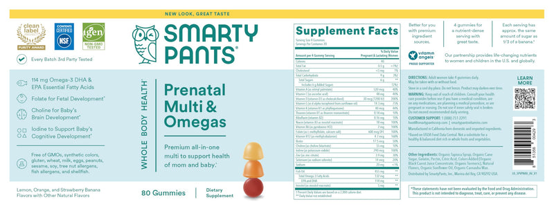 SmartyPants Prenatal Vitamins for Women, Multivitamin Gummies: Omega 3 Fish Oil (EPA/DHA), Biotin, Methylfolate, Vitamin D3, C, Vitamin B12,B6 A,K &Zinc, Inositol,(20 Day Supply),80 Count (Pack of 2) 1 Count (Pack of 2) Discontinued - 20 Day Supply