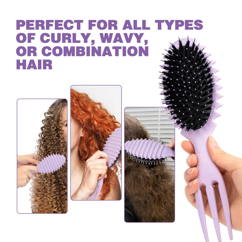 [Australia] - Curl Defining Brush for Curly Hair - Styling and Detangler Brush with Comb for Curly Hair; Includes Bonus Hairstyling Tool; Vegan Fiber and Nylon Faux Boar Bristles to Smooth and Detangle Purple Large 
