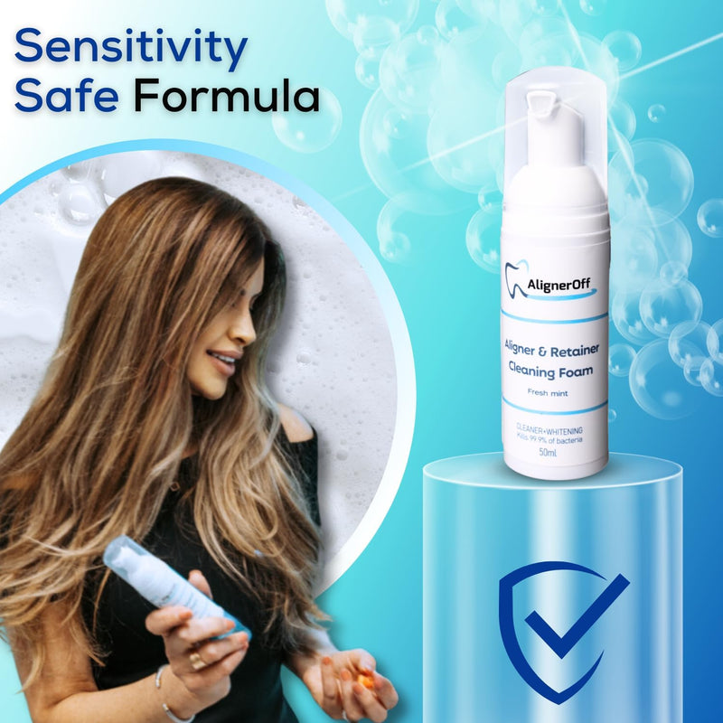 [Australia] - White Foam Retainer Cleaner – New Whitening Formula for Aligners, Retainers, Nightguards, Braces & Dentures – Super Minty for Invisalign, Essix, Hawley Trays – 50ml – Ideal for Gifting 