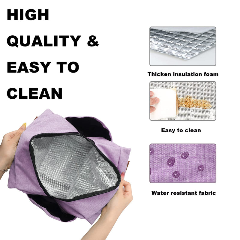[Australia] - Joymee Lunch Bag Women Insulated Lunch Box Reusable Leakproof Large Spacious Cooler Tote for Women Men Adult with Bottle Holder and Side Pockets for Work Office Travel Picnic - Purple 
