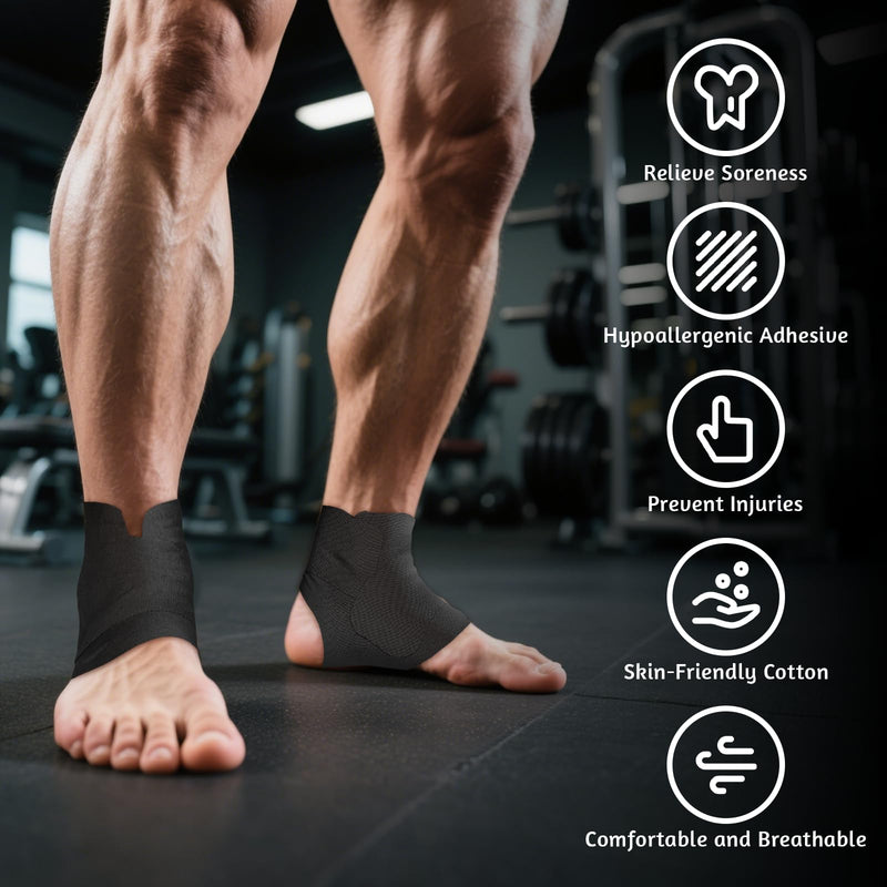 10 Pcs Precut Kinesiology Tape for Ankle Brace,Kinesiology Ankle Tape,Waterproof and Breathable Athletic Tape for Pain Relief,Ankle Support,Sprain Prevention and Ligament Stability(Black) Black