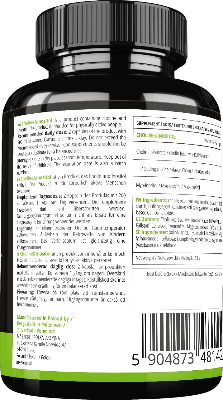 [Australia] - Choline and Inositol 1200 mg per serving - 120 capsules - 2 month supply - nutritional supplement from MZ capsule 120 pieces (pack of 1) 