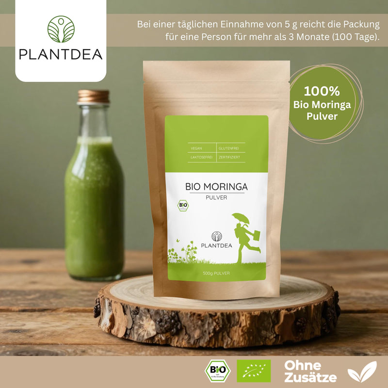 PlantDEA I Organic Moringa Powder (500 g) I 100% Organic Moringa Powder I Rich in Vitamins, Minerals & Antioxidants I Ideal as a Plant Protein Source