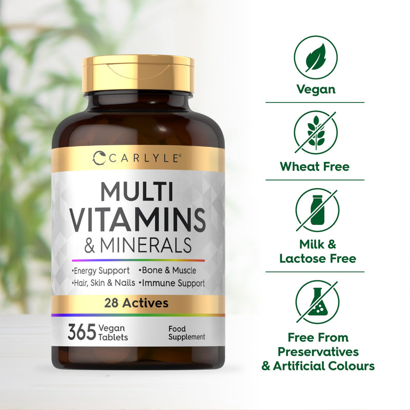 Multivitamin Tablets for Women and Men | 365 Count | 28 Essential Nutrients Including Vitamins C, D, B6, B12, Calcium, Zinc and Iron | A-Z Vitamins & Minerals | Vegan Supplement | by Carlyle