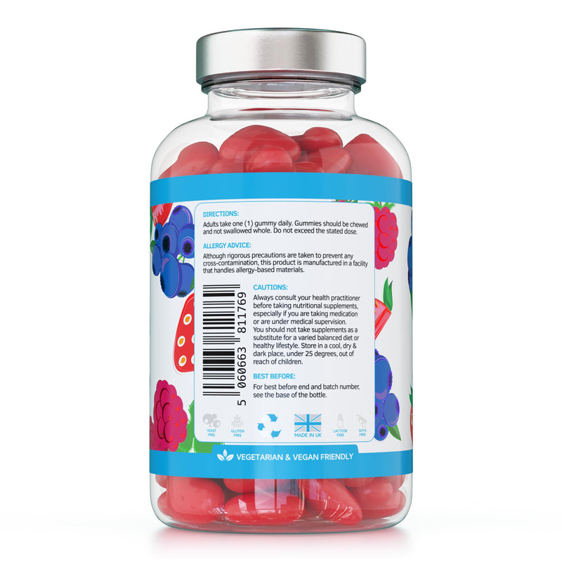 Folic Acid Gummies - 400μg, 60 Natural Berry Flavoured & Vegan Gummies - High Strength Vitamin B9 Folic Acid Pregnancy Support Prenatal Vitamin - No Artificial Sweeteners or Flavours – UK Made 60 Gummies