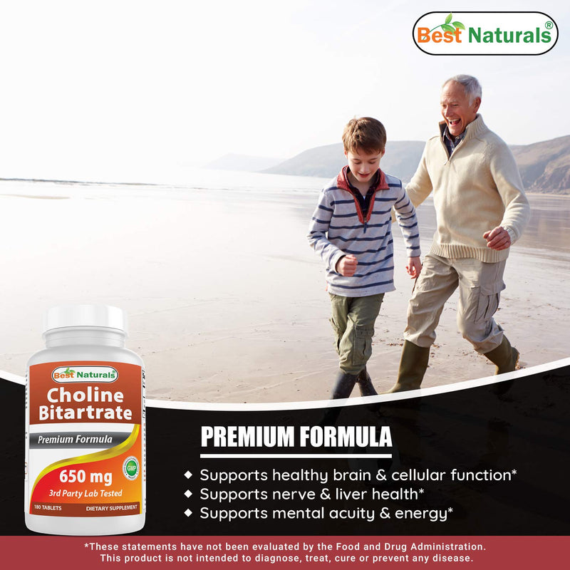 Best Naturals Choline Bitartrate 650 mg & L-Theanine 200mg