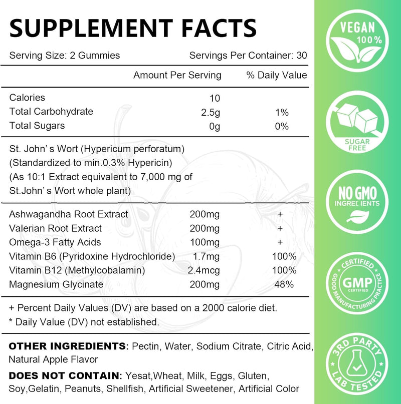 [Australia] - St John's Wort Gummies 500mg, Sugar Free Gummies for Adults Kids, Best Herbs Gummies for Brain and Stress Relief, Non-GMO, Gulten Free, Vegan, Pectin, 60 60 Count (Pack of 1) 