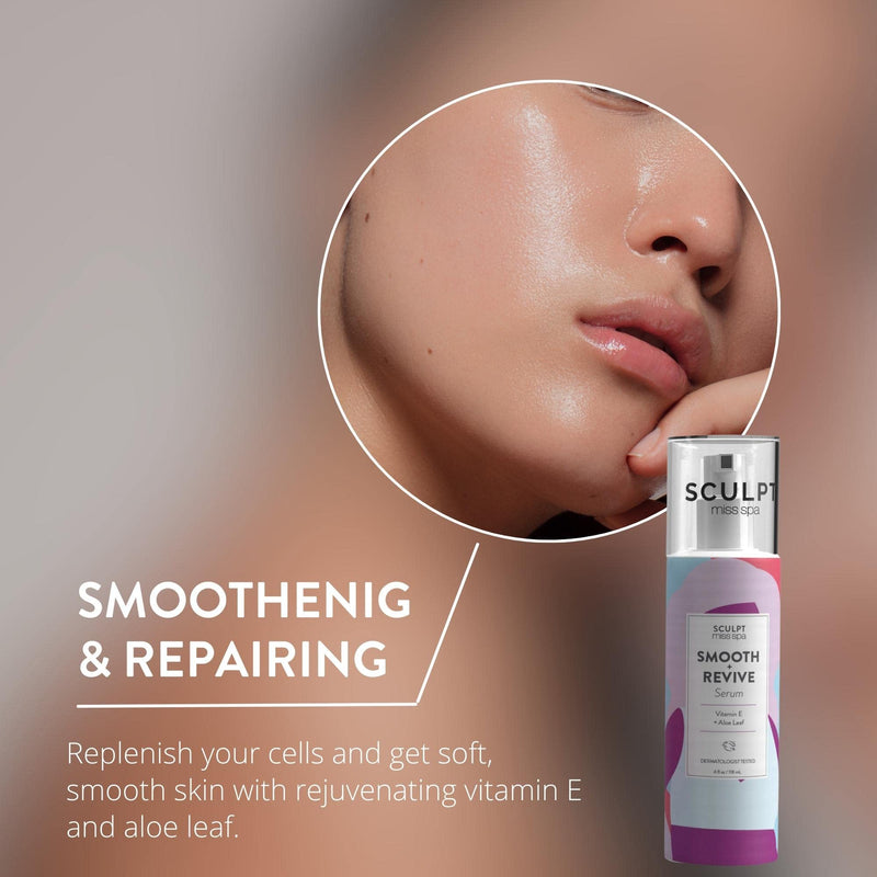 MISS SPA Face Serum Smooth Revive Face Serum, Hydrating Vitamin E & Aloe Leaf Body Serum, Anti-Aging and Anti-Wrinkle, Hydrating Facial Skin Care Products for Women, 4fl oz