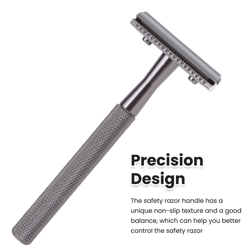 [Australia] - Double Edge Razor With Stand and 10 Premium Stainless Steel Blade Safety Razors For Men Shaving Razor, Matte Black Double Edge Safety Razor, Gun Black Gun Black with Stand 