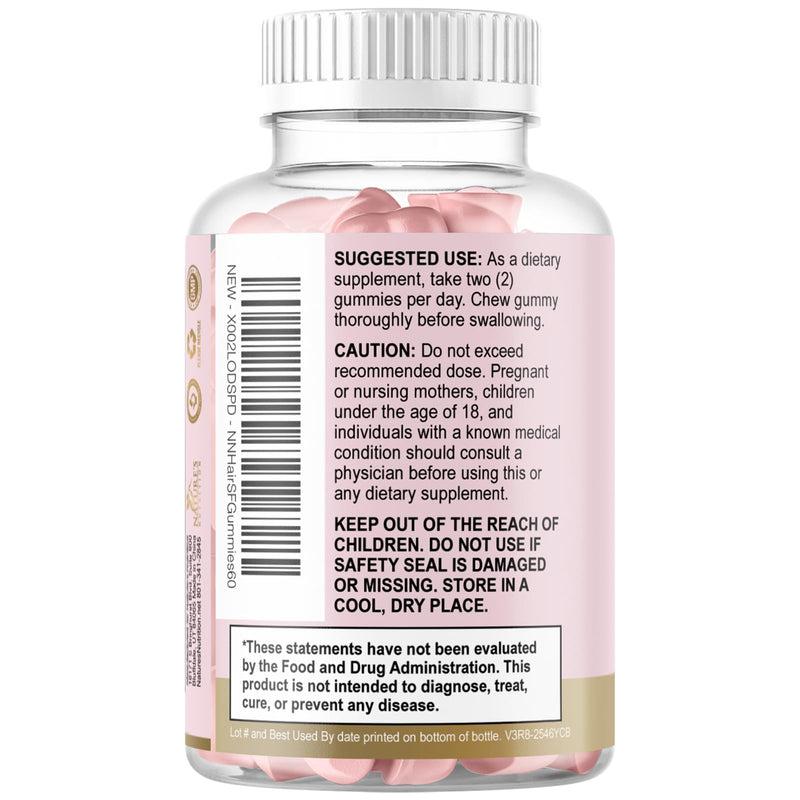 Hair Vitamins Gummies - Sugar Free Hair Growth Support Gummy with Biotin 5000 mcg Per Serving, Vitamin A, B12, C, D, E, Folic Acid - Supports Strong Beautiful Hair and Nails, Vegetarian - 60 Gummies 60 Count (Pack of 1)