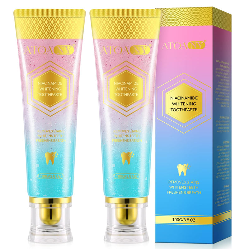 Niacinamide Whitening Toothpaste, 2 Pack Intensive Stain Removal Toothpaste for Yellow Teeth, Gum Care, Fresh Mint & Peach Breath, Tartar Control, Deep Clean for Men and Women, 3.5oz 3.8 Fl Oz (Pack of 2)