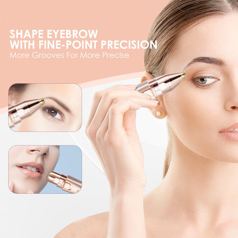 [Australia] - Eyebrow & Facial Trimmer: 2 in1 Rechargeable Facial Hair Removal & Eyebrow Shaver - Body Razor with Built-in LED Light (Rose Gold) Rose Gold 