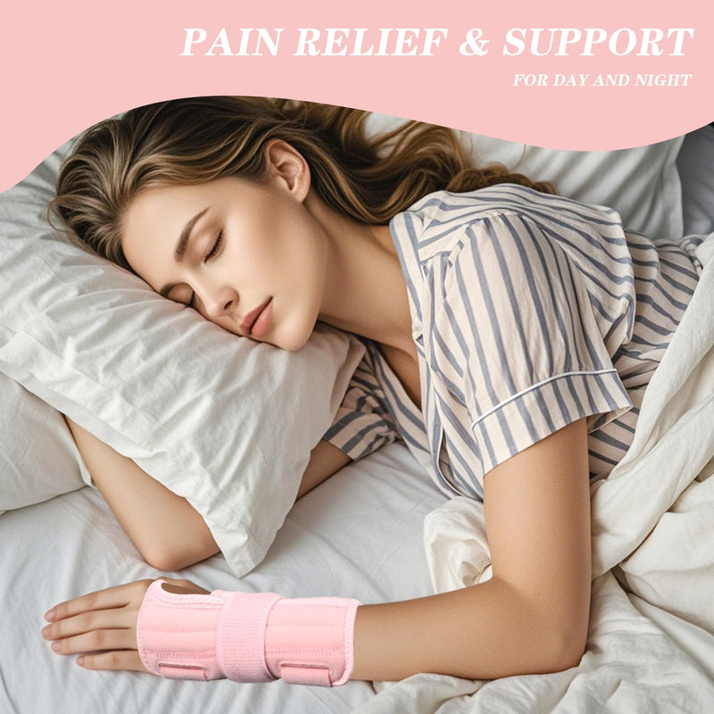 NuCamper Carpal Tunnel Wrist Brace Night Support for Men & Women, Adjustable Wrist Splint with 3 Straps and Metal Splint Stabilizer, Hand Brace for Pain Relief, Tendinitis - Right & Left Hands, S/M Pink-Right & Left