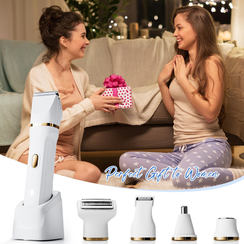 [Australia] - ele ELEOPTION Electric Razors for Women 5-in-1 Waterproof Wet Dry Electric Shaver with USB Charge Dock, Legs Hair Remover, Body Shaver for Beard Bikini Trimmer for Women White 