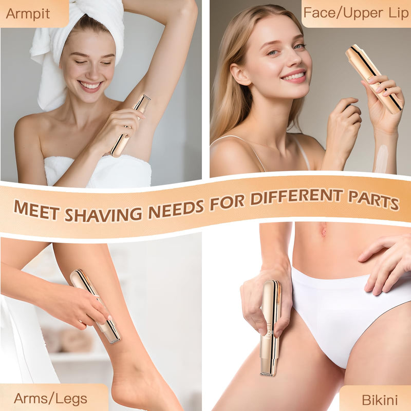 Bikini Trimmer for Women, 2 in 1 Dual-Head Electric Razors for Women Pubic Hair, Wet/Dry Use Body Hair Trimmer and Face Shaver with Display, Rechargeable Hair Removal for Bikini Legs Face Underarm Arm Gold