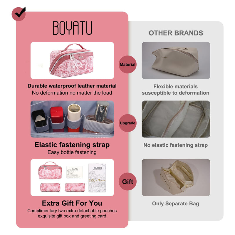 BOYATU Travel Makeup Bag Cosmetic Bags for Women: 3-Piece Makeup Bag Set (E-4-Pink)