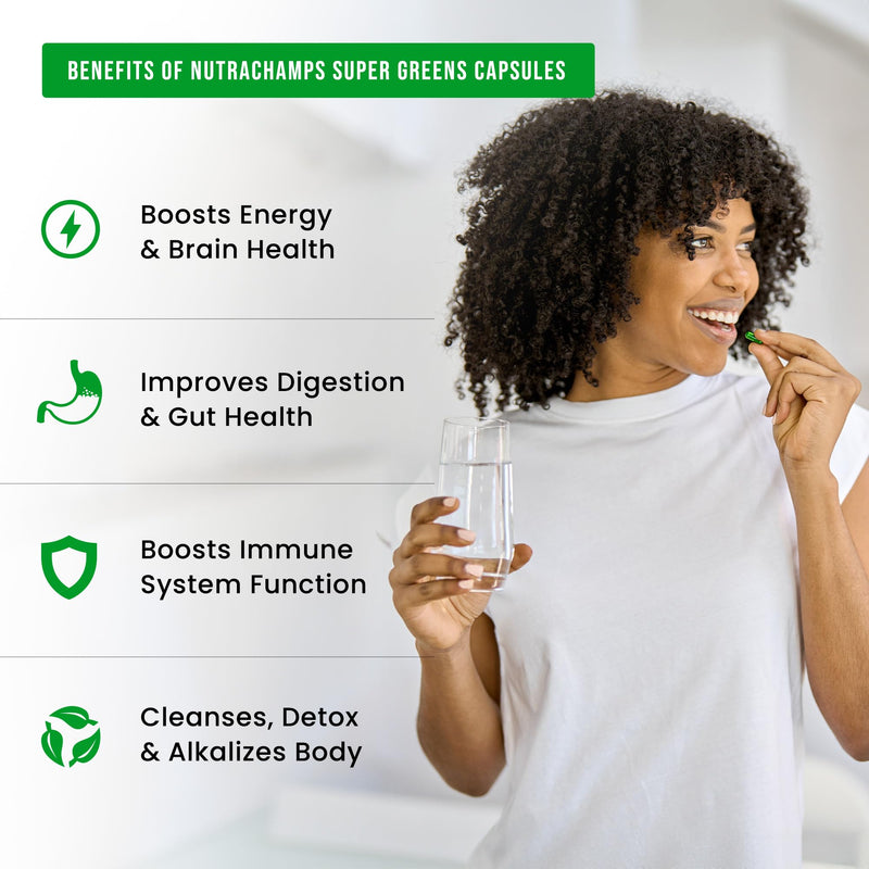 [Australia] - NutraChamps Organic Super Greens Capsules - Alfalfa, Spirulina, Chlorella & More - Antioxidant, Digestive Enzyme & Probiotic Blends - 150 Green Superfood Capsules 