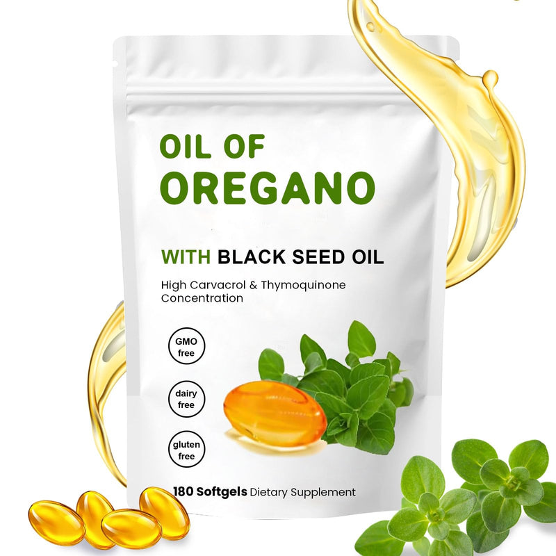 [Australia] - 2-in-1 Oil of Oregano Softgels, Organic Oregano Oil Supplement Capsules, Non-GMO, Oregano Oil and 200 mg Black Seed Oil 180 Count (Pack of 1) Blue 