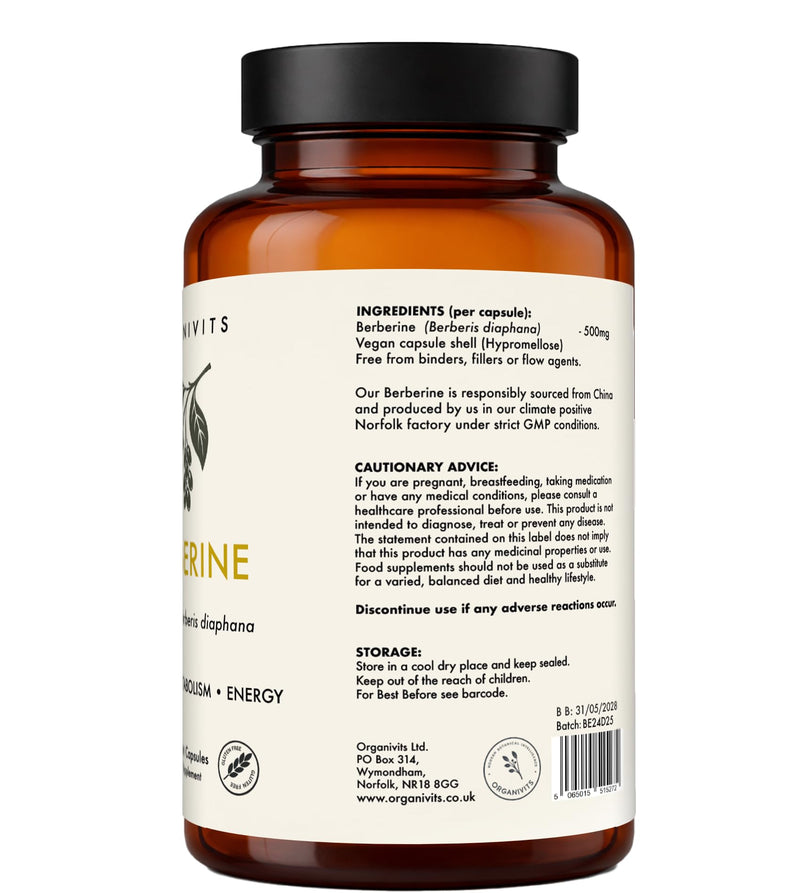 Berberine Capsules | Premium Berberis Diaphana Extract | Vegan Capsules | Natural Metabolic Support | No Fillers or Flow Agents