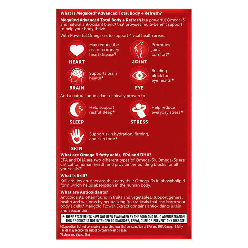 MegaRed Omega-3 Blend Total Body + Refresh 500mg Softgels, (65 Count in a Bottle), Easily Absorbed Krill Oil, to Support Your Heart, Joints, Brain & Eyes | Fish Oil + Krill Oil Softgels, EPA & DHA, Heart, Brain, Joint & Eye Support, Restful sleep, Stre...