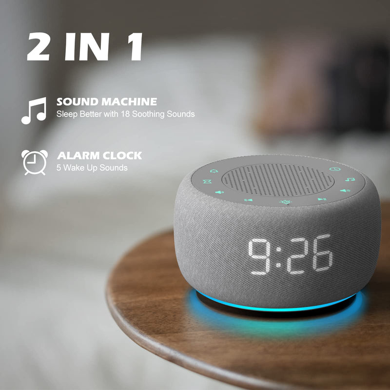 [Australia] - Buffbee Sound Machine & Alarm Clock 2-in-1, 18 Soothing Sound, 7 Night Light, Sleep Timer, Precise 30-Level Volume Control White Noise Machine A-Grey 