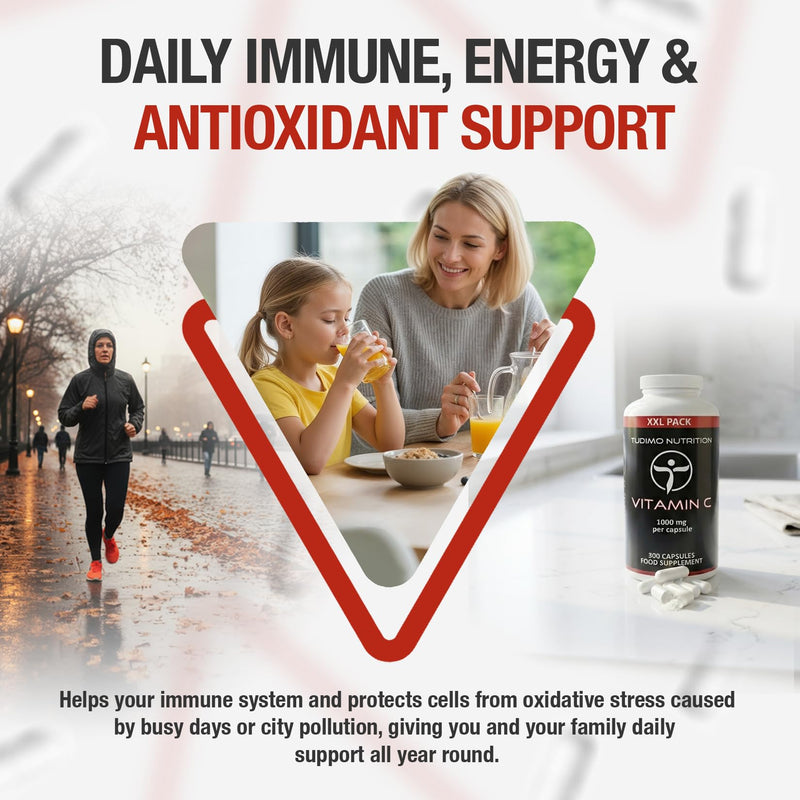 Vitamin C 1000mg Capsules - 300 pcs (10 Month Supply) of Rapidly Disintegrating Capsules, Each with 1000mg of Premium Quality & Pure Ascorbic Acid (VIT C) Powder in Large Family XXL Pack 300 count (Pack of 1)