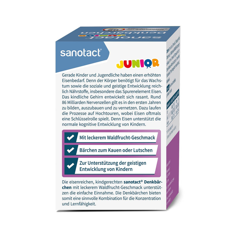 [Australia] - sanotact Denkbärchen Junior (60 lozenges) • With iron, folic acid & iodine • Iron tablets for cognitive development in children • Vitamins for children • Forest fruit flavor 60 pieces 