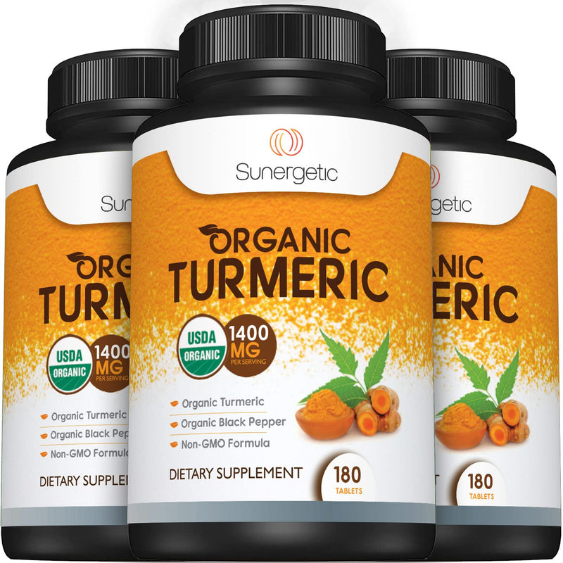 [Australia] - Sunergetic USDA Certified Organic Turmeric Supplement ‚Äì Includes Organic Turmeric & Organic Black Pepper ‚Äì 1,400mg of Turmeric per Serving - 180 Count (Pack of 1) 180 Count (Pack of 1) 