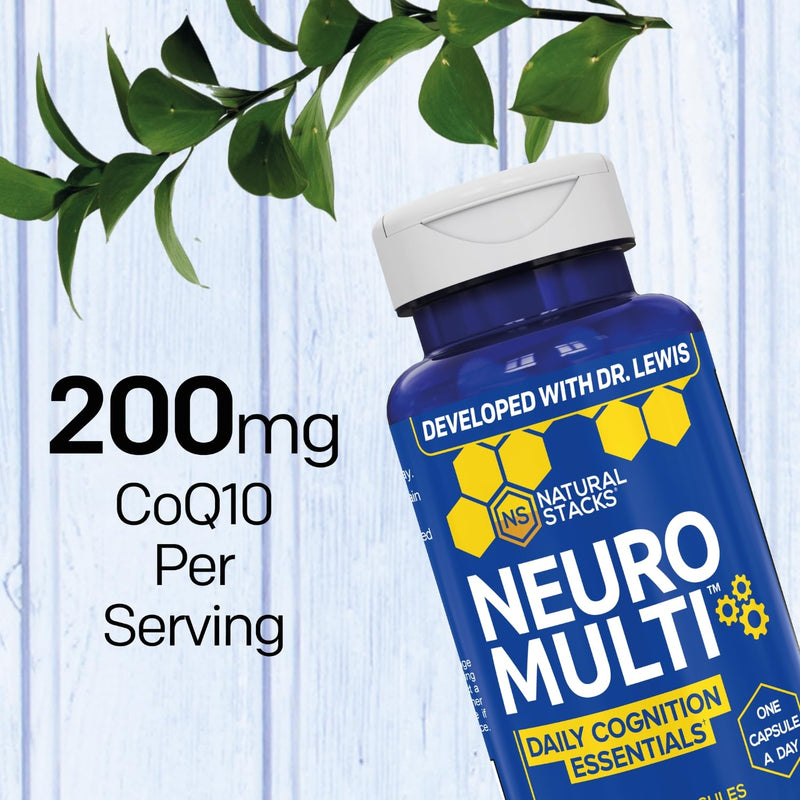 NeuroMulti Daily Multivitamin For Women & Men, With 200mg CoQ10 - 30 Count | 10 In 1 Brain Health Complex - One Capsule Per Day - Supports Cognition & Brain Function - Non-GMO - Natural Stacks
