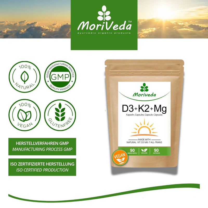 [Australia] - Vegan vitamin D3 + K2 + magnesium capsules - up to 90 weeks depot - 7000 IU D3 + 200 mcg K2 MK7-90 capsules from MoriVeda 