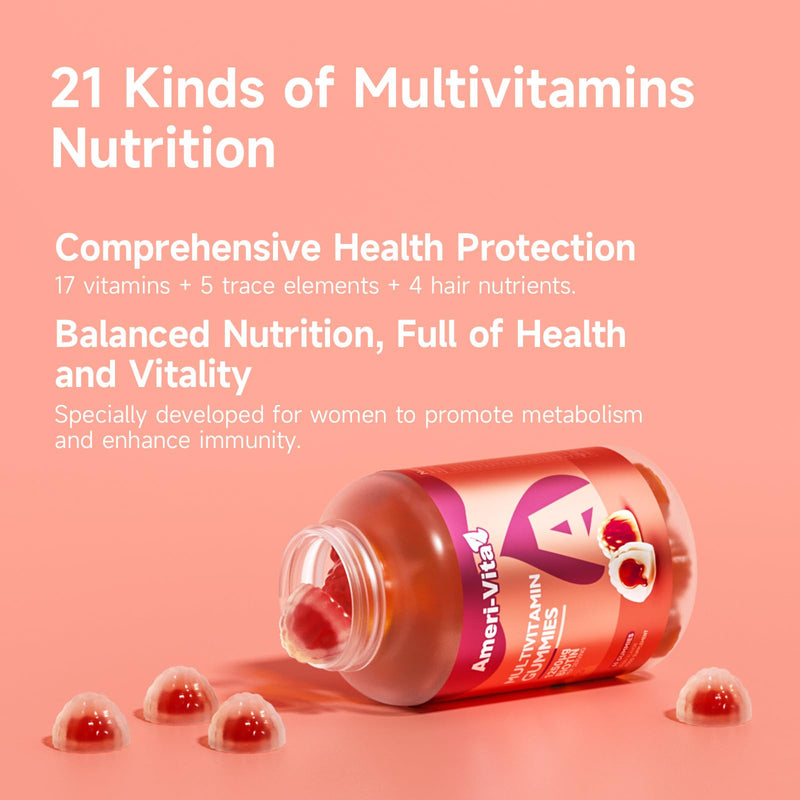 Multi-Vitamin Gummies x60 – 17-in-1 Daily Multivitamin & Mineral Supplement with Vitamins A, C, D, E + B-Complex + Zinc, Iodine, Selenium & Chromium – Gluten-Free Pomegranate Gummies