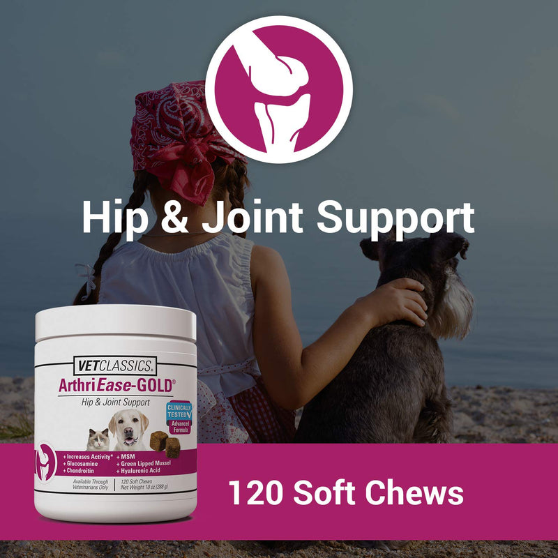 Vet Classics ArthriEASE-Gold Advanced Joint Support for Dogs, Cats, – Supports Pet Flexibility, Discomfort – Helps Improve Dog Joint Movement, Cat Cartilage Health - Includes Antioxidants – 120 Ct. 120 Soft Chews - PawsPlanet Australia