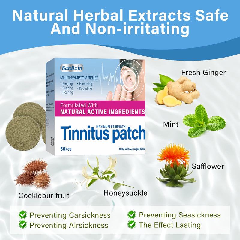 Tinnitus Relief for Ringing Ears, 50PCS Tinnitus Rêlief Patches, Effectively Reduce Ear Noise, Tinnitus Trêatment Patches with Natural Herbal Ingredients, Suitable for Women Men Blue Brown