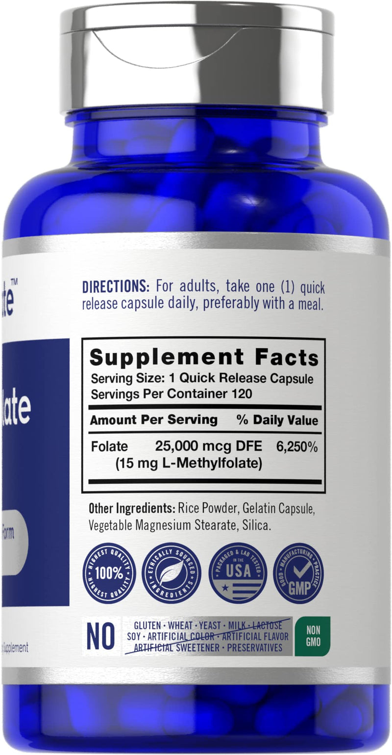 Carlyle L Methylfolate 15mg | 120 Capsules | Value Size | Max Potency | Optimized and Activated | Non-GMO, Gluten Free | Methyl Folate, 5-MTHF | by Opti-Folate 120 Count (Pack of 1)