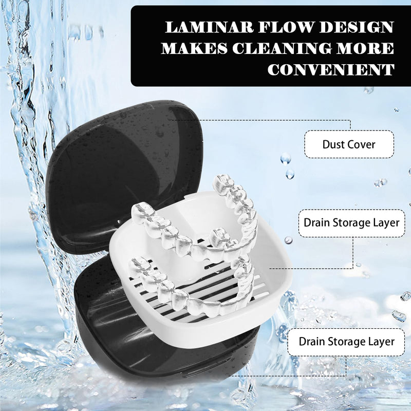 [Australia] - 2 braces box, denture box, braces box cleaning box, three in one denture box, box for dental splints, dental splint cleaning, portable dental prostheses container (black + royal blue) 