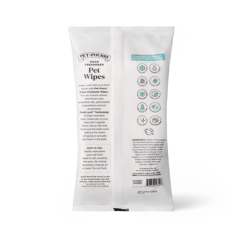Pet-Pourri Odor Eliminating Wipes, Pawsitively Fresh, 50 Count - Jasmine, Fresh Air and Pear (Veterinarian Recommended) - PawsPlanet Australia