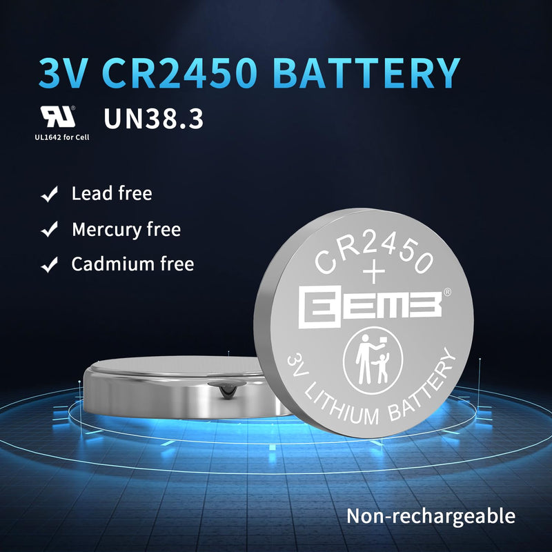 [Australia] - EEMB 5 PACK CR2450 Battery 3V Lithium Battery 2450 Button Coin Cell Batteries DL2450、ECR2450、BR2450 for Watch Tea Lights Votive Candles Alarm System Car Key Fob Remote Control Calculators Toys Games 