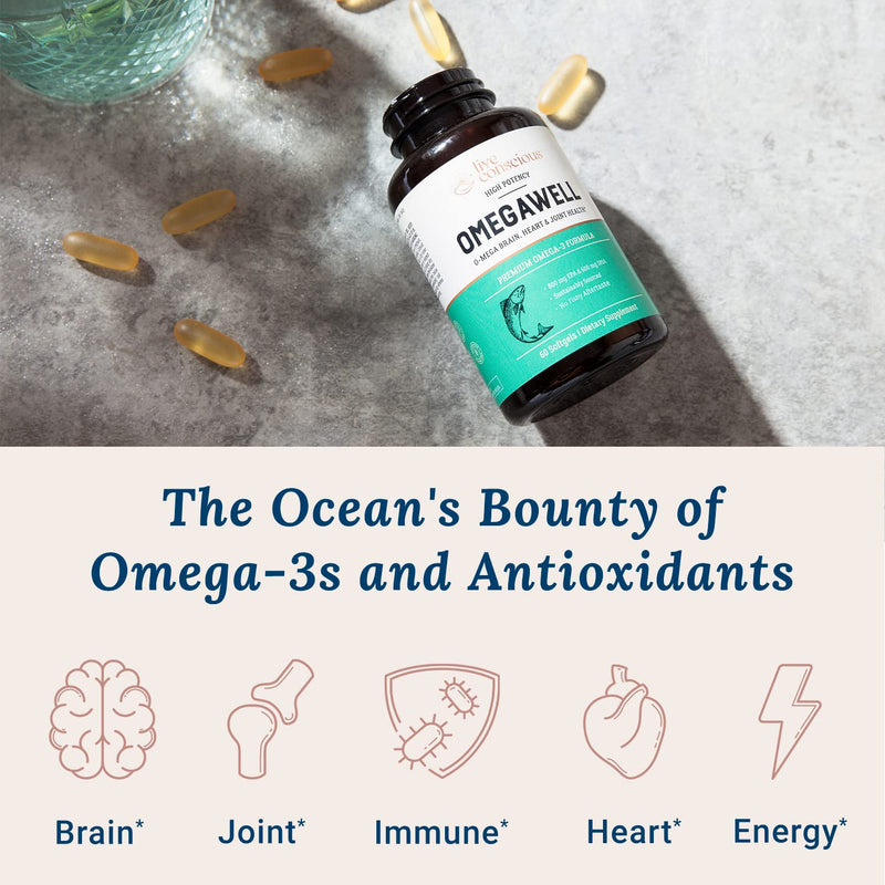 [Australia] - OmegaWell Fish Oil: Heart, Brain, and Joint Support | 800 mg EPA 600 mg DHA - Lemon Flavor, Enteric-Coated, Sustainably Sourced - Easy to Swallow 120 Count (2-Pack) 60 Count (Pack of 2) 