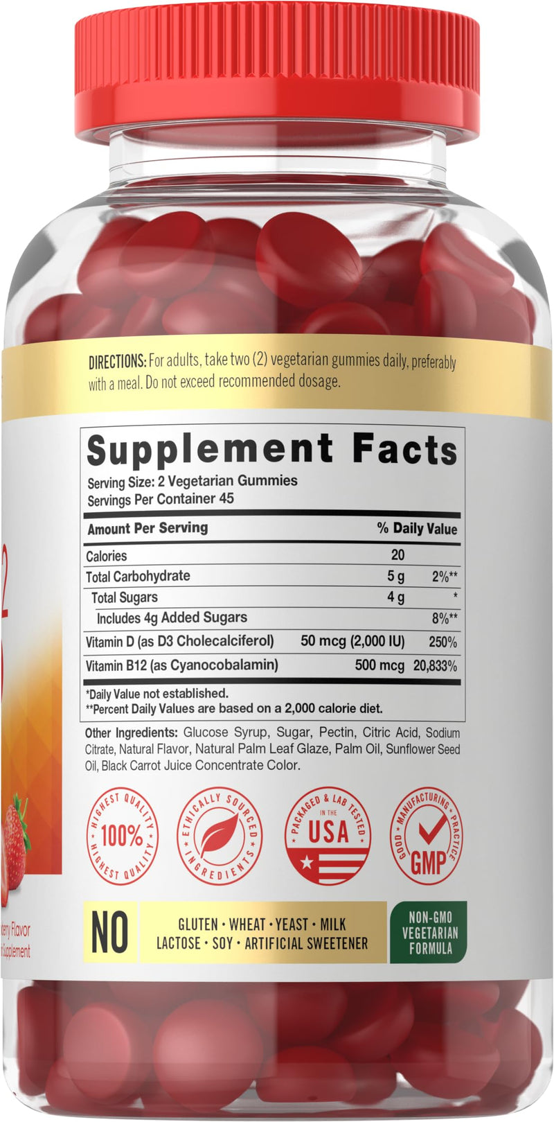 Carlyle Vitamin D3 + B12 Complex Gummies | 90 Count | Vegetarian, Non-GMO, and Gluten Free Formula | Strawberry Flavor Supplement | Vegetarian, Non-GMO, and Gluten Free Formula | Strawberry Flavor Supplement