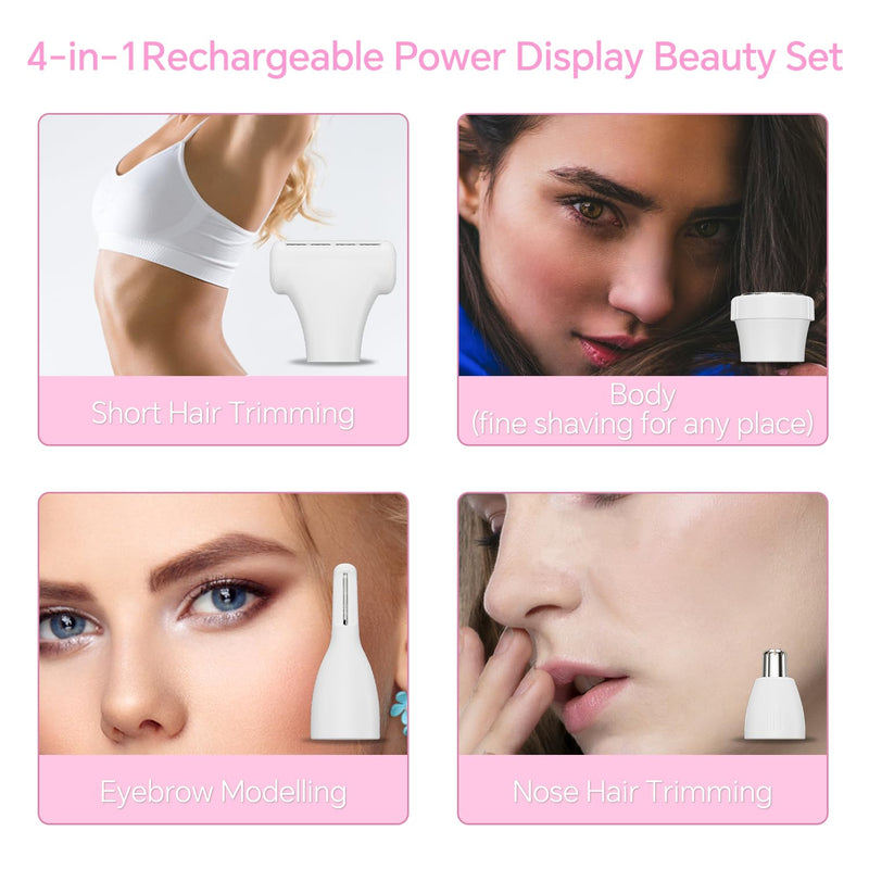 Electric Razor for Women 4-in-1 Bikini Trimmer & Body Shaver for Face, Legs, Underarms, Pubic Hair – Rechargeable Wet/Dry Painless Hair Removal with LED Display – Cordless Grooming Kit